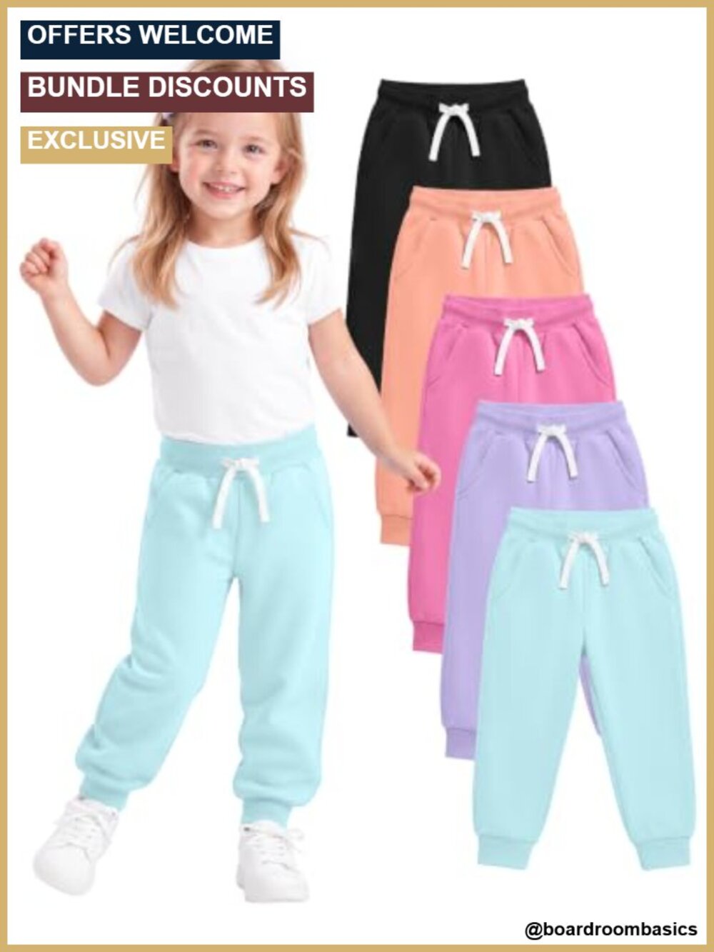 Toddler Girls Sweatpants 5 Pack Athletic Joggers Drawstring Pockets